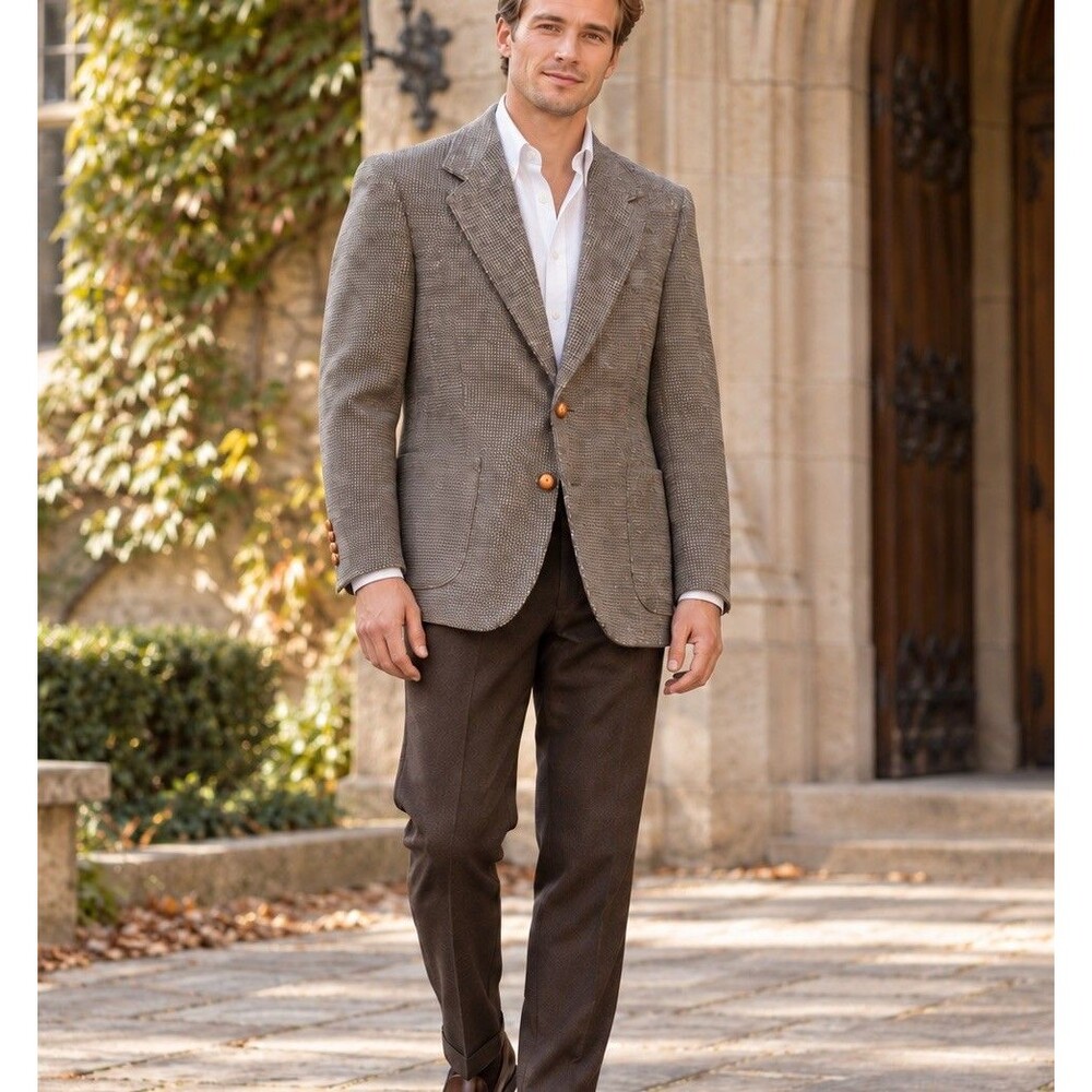 Vintage Ejoven Herringbone Tweed Blazer Mens Gray Dark Academia Grandpacore 44R